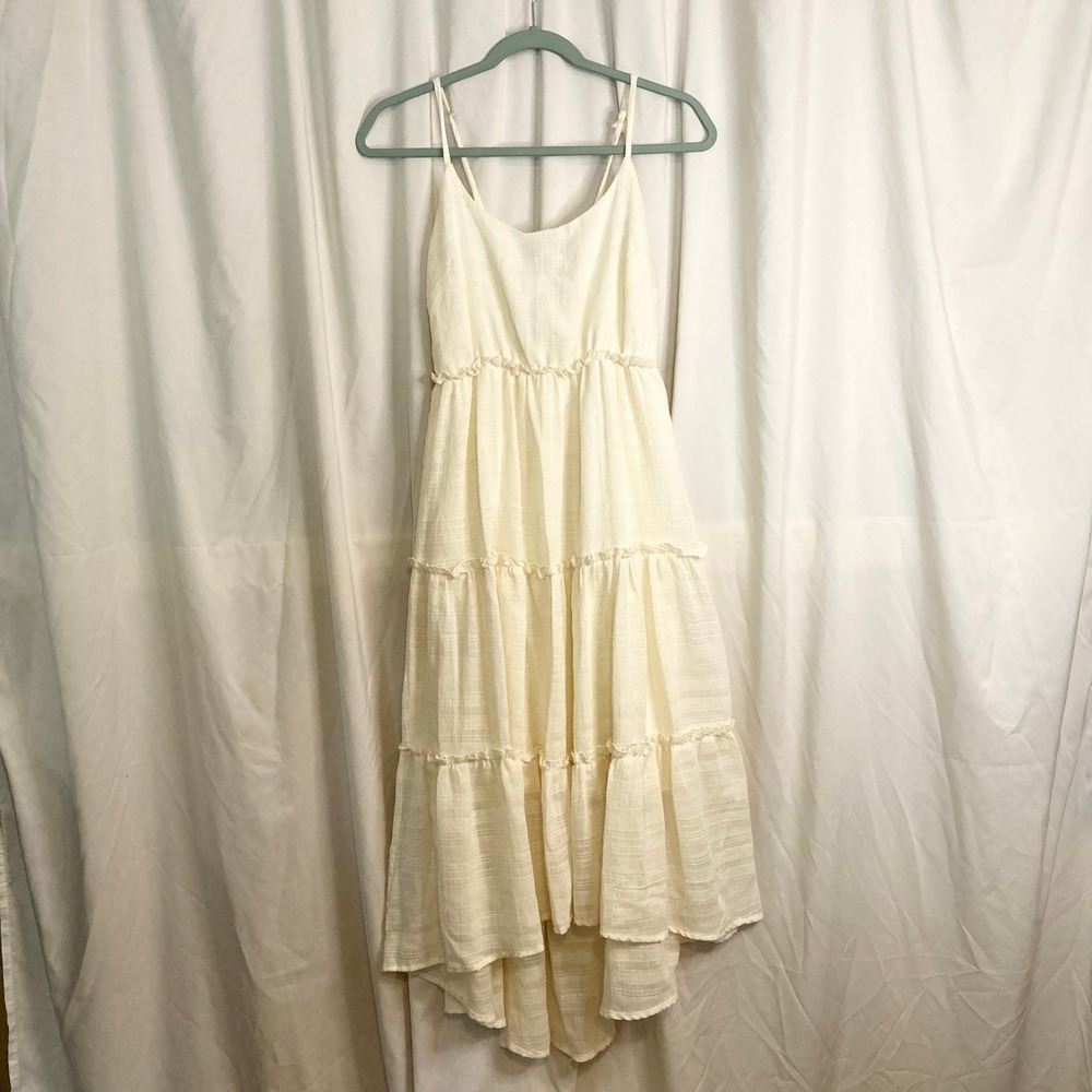 Ivory Tiered High-Low Ruffle Midi Sun Dress Forever 21 S Boho Cottagecore Gauze